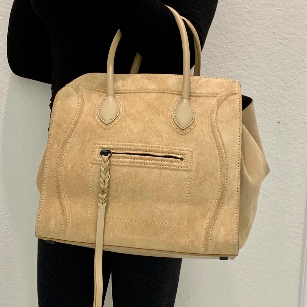 Celine Mini Luggage Tote In Beige Nubuck Calf Suede